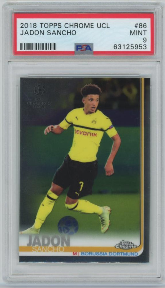 2018-19 TOPPS Chrome UEFA Champions League #86 Jadon Sancho trading card graded PSA9 MINT