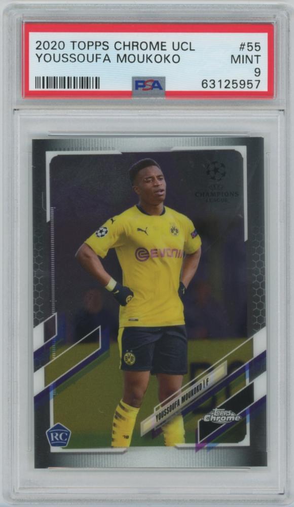 2020-21 TOPPS Chrome UEFA Champions League #55 Youssoufa Moukoko Borussia Dortmund collectible card PSA9 Mint