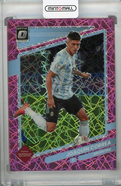 2021-22 Donruss Soccer Road to Qatar Pink Velocity parallel card featuring Argentina's Joaquin Correa numbered 08/25