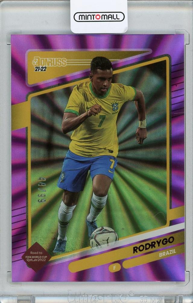 2021-22 Donruss Soccer Road to Qatar Brazil Rodrygo Base Holo Purple Laser parallel card number 44 of 99