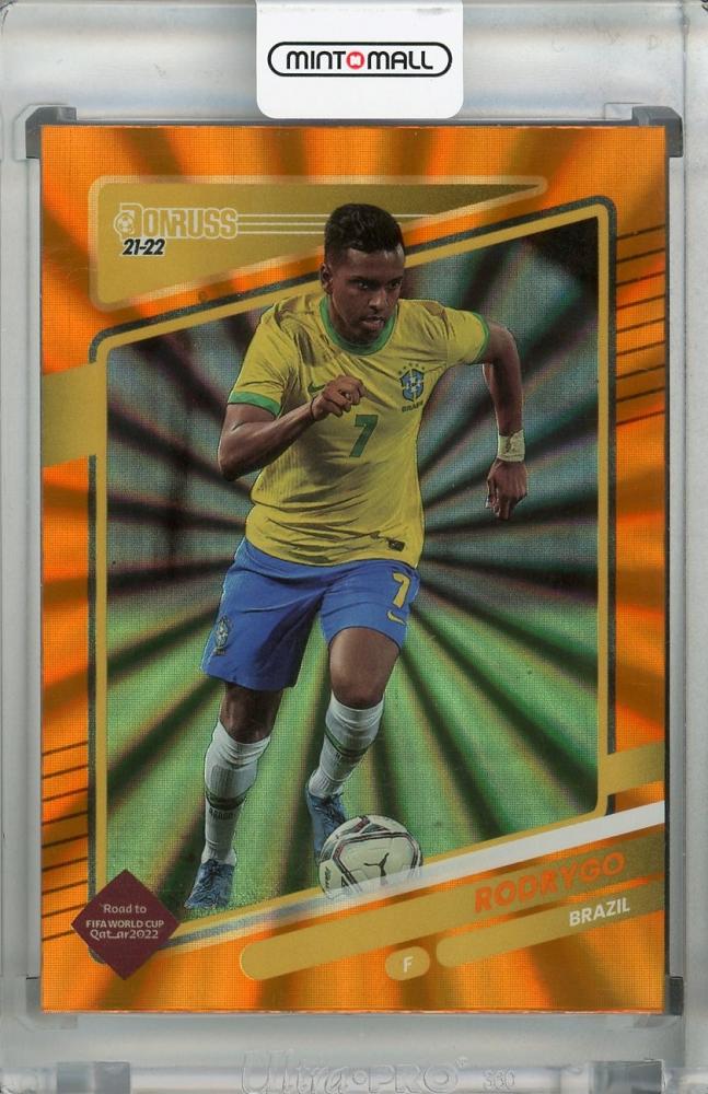 2021-22 Donruss Soccer Road to Qatar Rodrygo Base Holo Orange Laser parallel trading card