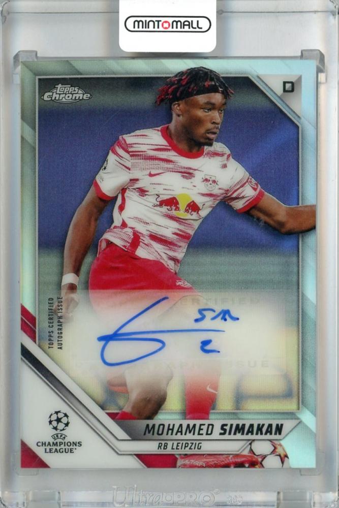 2021-22 Topps Chrome UEFA Champions League Mohamed Simakan Chrome Autograph card featuring RB Leipzig player