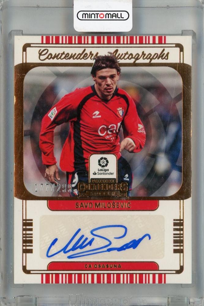 2022-23 Panini Chronicles Savo Milosevic Contenders Autographs La Liga card numbered 177 of 299 with minor back stain