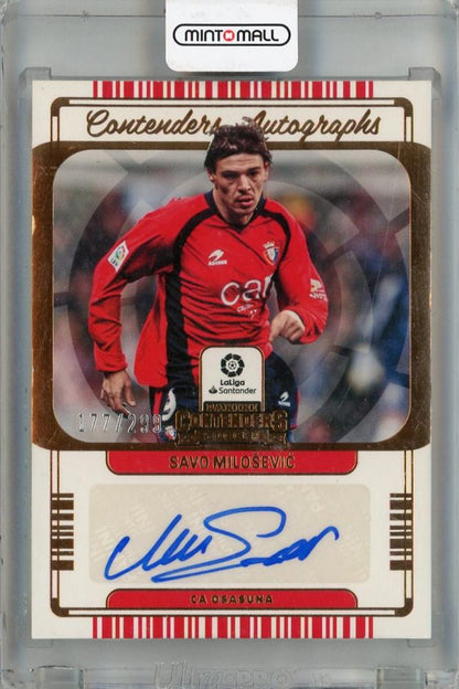 2022-23 Panini Chronicles Savo Milosevic Contenders Autographs La Liga card numbered 177 of 299 with minor back stain
