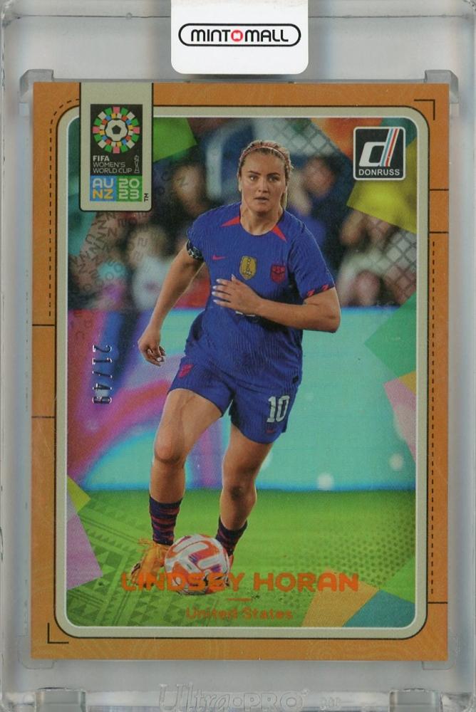 2023 Panini Donruss FIFA Women’s World Cup Lindsey Horan Orange #228 collectible card serial 21 of 49 with minor back stain