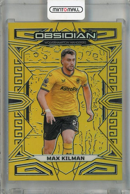 2023-24 Panini Obsidian Max Kilman Gold Flood Electric Etch card #131 Wolverhampton Wanderers with minor back stain