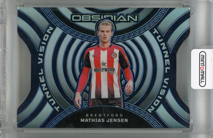 2023-24 Panini Obsidian Mathias Jensen Tunnel Vision Blue Electric Etch trading card #315/30 Brentford