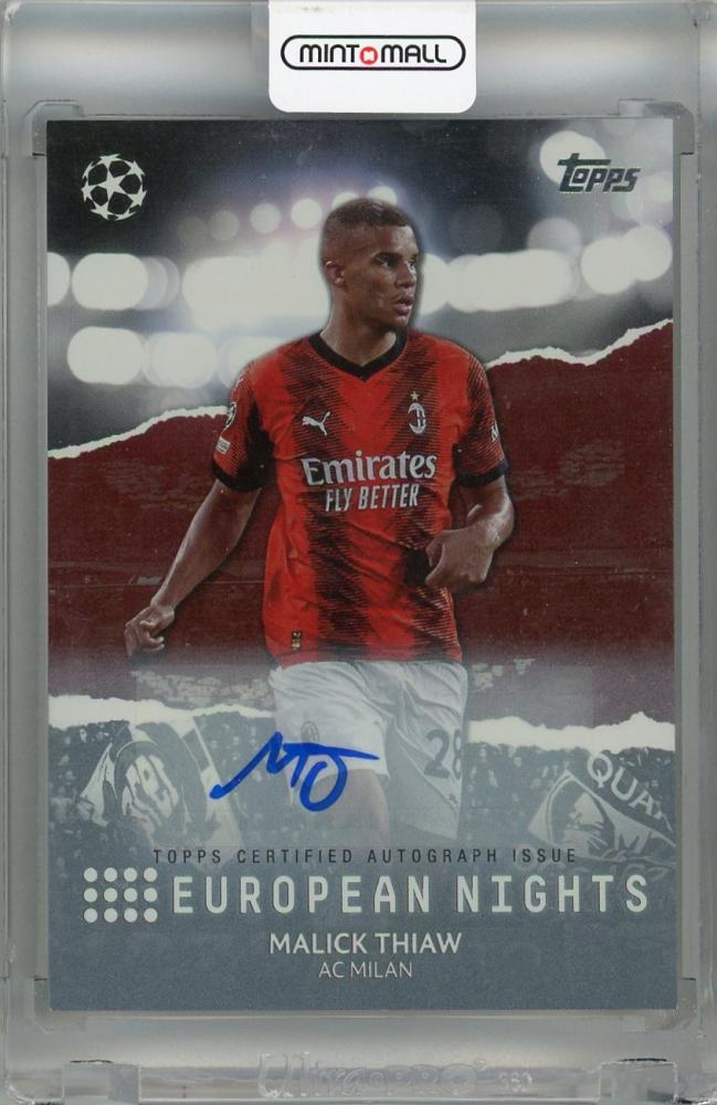 2023-24 Topps UEFA Club Competitions Malick Thiaw European Nights auto card with AC Milan logo and autograph