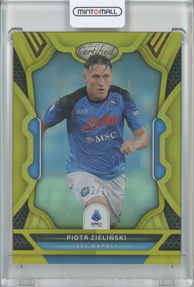 2022-23 Panini Chronicles Piotr Zielinski Certified Gold Refractor trading card serial number 02 out of 10