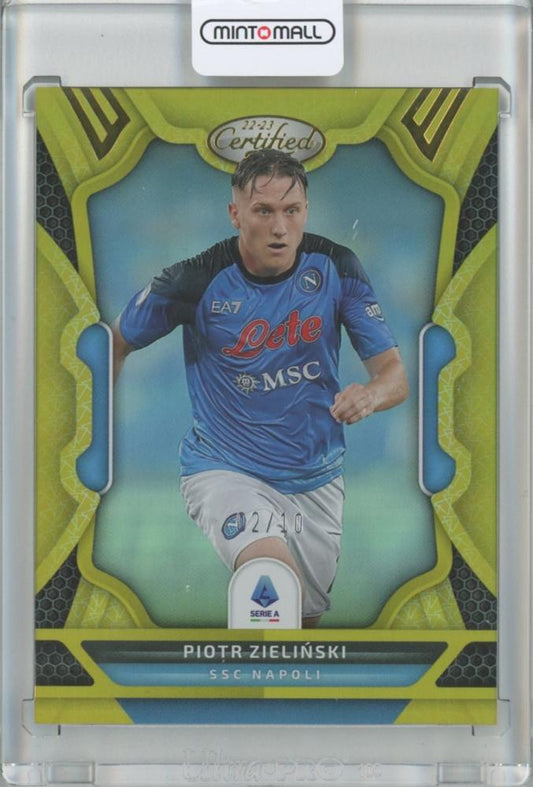 2022-23 Panini Chronicles Piotr Zielinski Certified Gold Refractor trading card serial number 02 out of 10