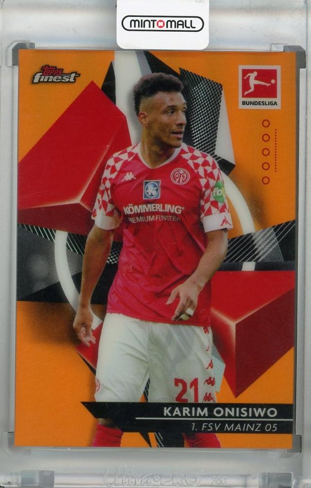 2020-21 Topps Finest Bundesliga Karim Onisiwo Base Orange Parallel trading card numbered 18 of 25