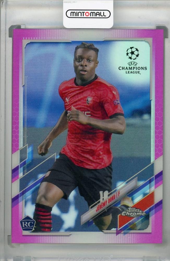 2020-21 Topps Chrome UEFA Champions League Jeremy Doku Stade Rennais FC Pink Parallel card number 058 of 175