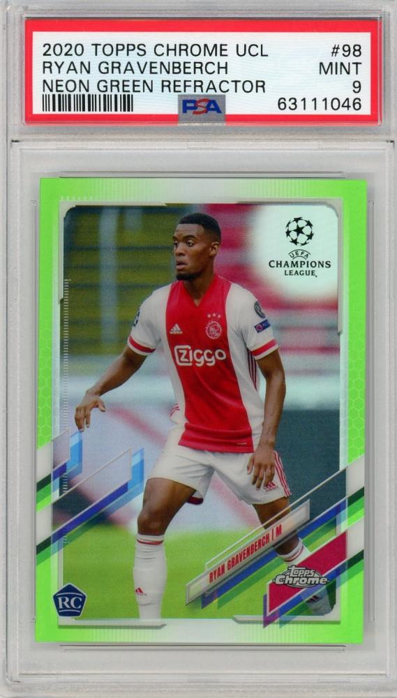 2020-21 Topps Chrome UEFA Champions League AFC Ajax Ryan Gravenberch Neon Green PSA 9 RC card serial 62 of 99