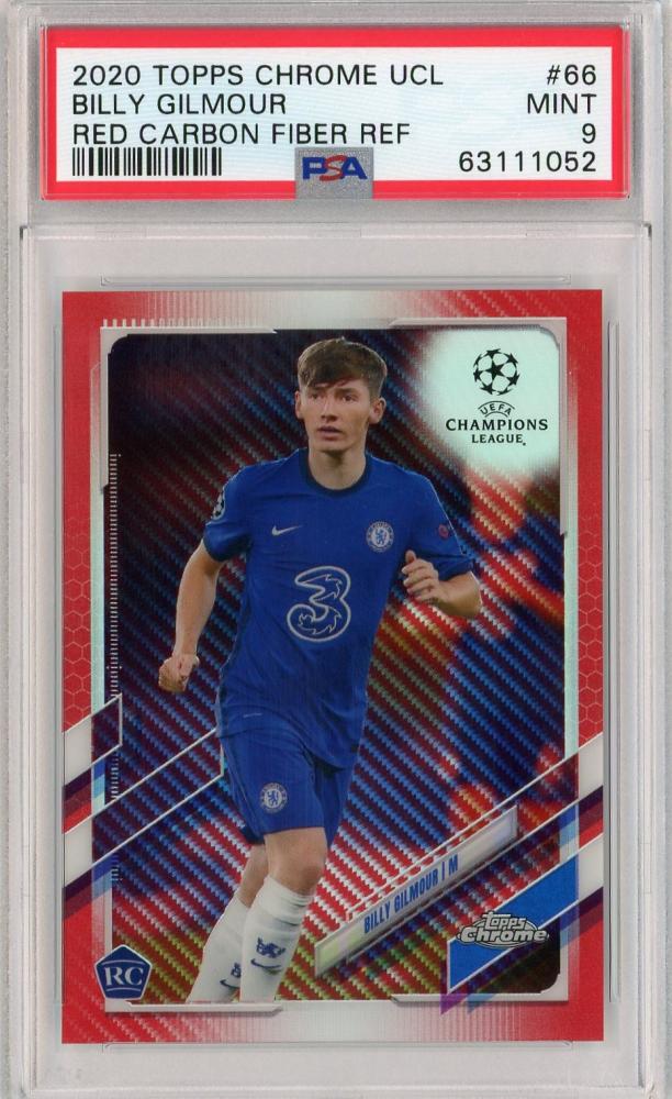 2020-21 Topps Chrome UEFA Champions League Chelsea FC Billy Gilmour Base Red Carbon Fiber PSA 9 trading card