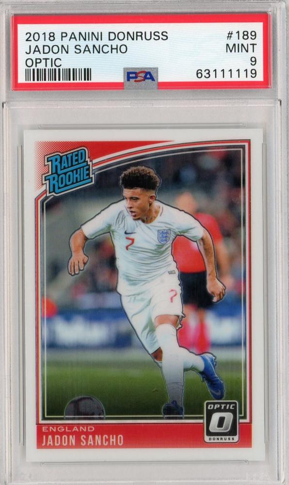 2018-19 Donruss England Jadon Sancho Base Rated Rookie Optic card graded PSA 9