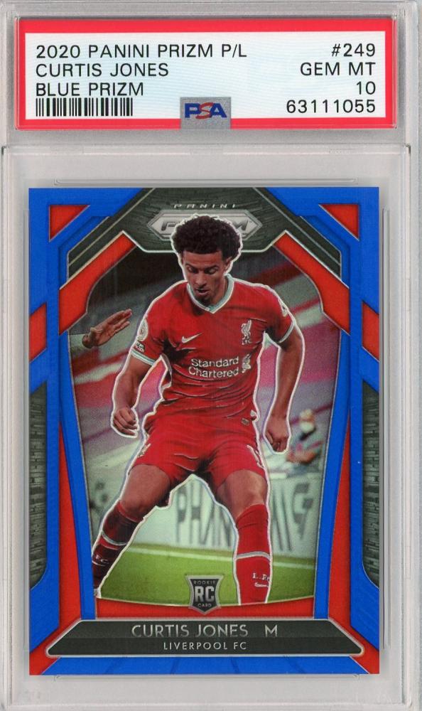 2020-21 Panini Prizm Premier League Liverpool FC Curtis Jones Base Blue card PSA 10 serial 031 of 199