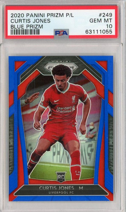 2020-21 Panini Prizm Premier League Liverpool FC Curtis Jones Base Blue card PSA 10 serial 031 of 199