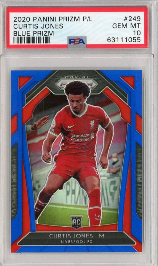 2020-21 Panini Prizm Premier League Liverpool FC Curtis Jones Base Blue card PSA 10 serial 031 of 199