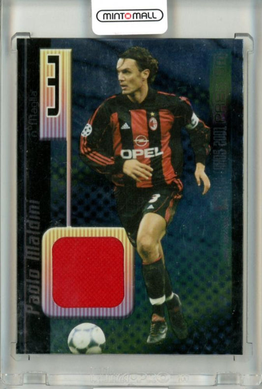 2001 Panini Calcio Cards Premium Paolo Maldini #C4 Jersey Card featuring AC Milan jersey patch