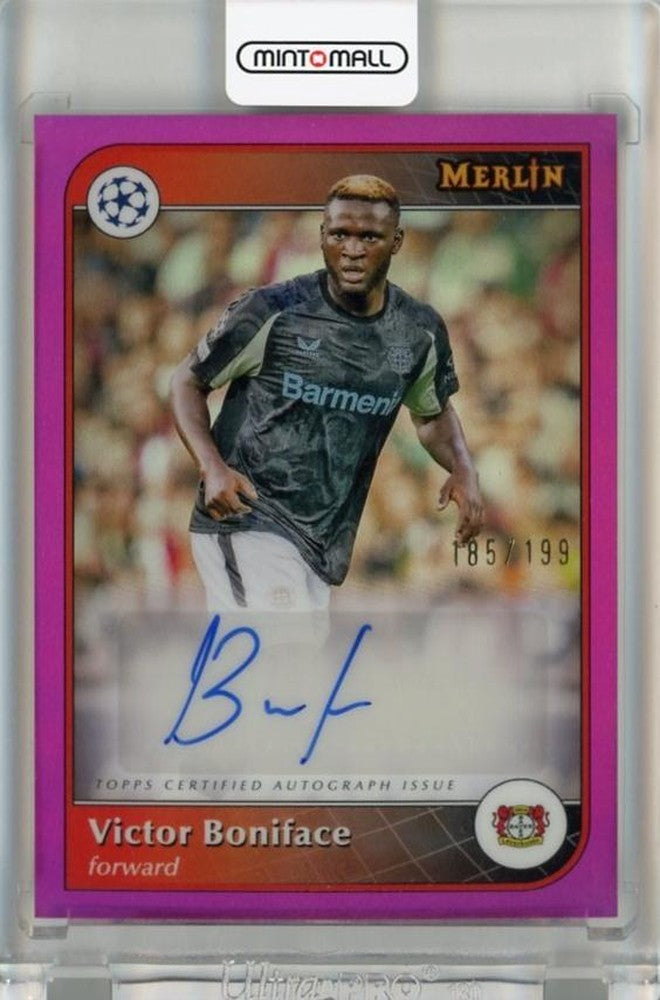 2024-25 Topps Merlin UEFA Club Competitions Victor Boniface Autographs Pink card #AUVB185 out of 199