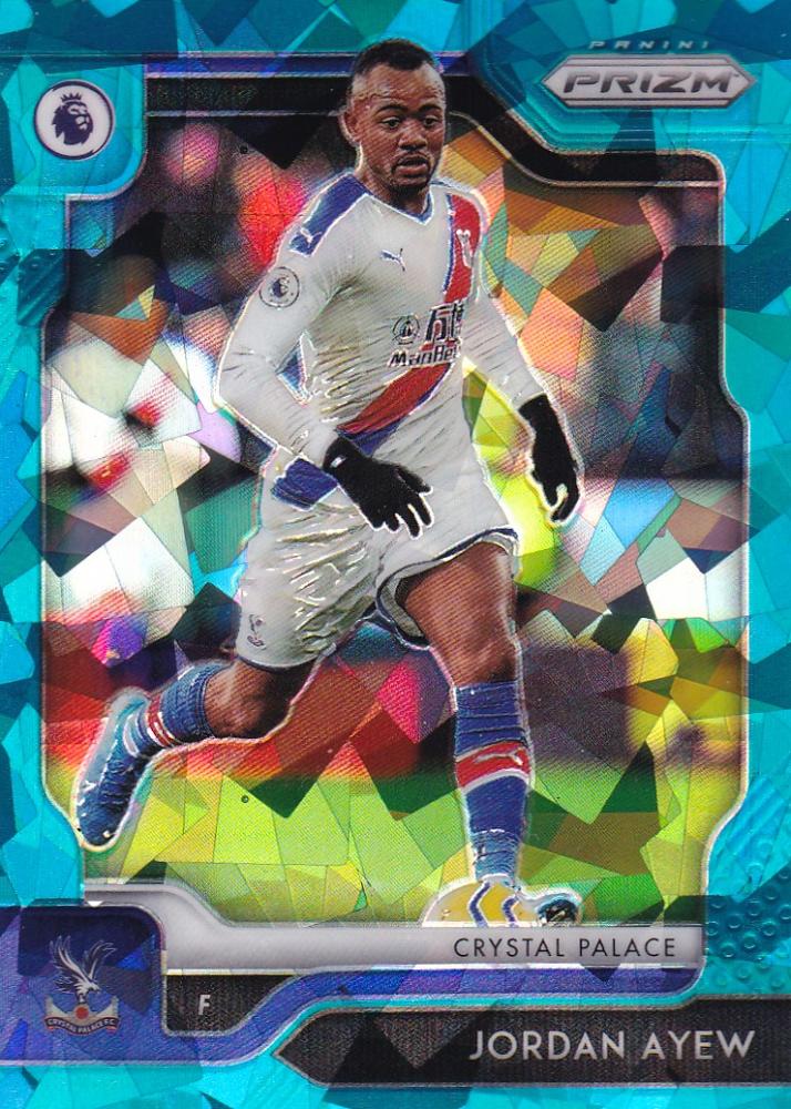 2019-20 Panini Chronicles Jordan Ayew Crystal Palace Premier League Prizm Update Blue Ice parallel card numbered 23/99