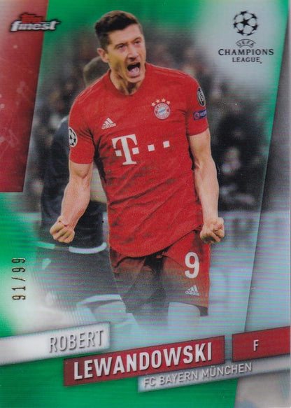 2019-20 Topps Finest UEFA Champions League Robert Lewandowski FC Bayern Munchen Green Parallel card 91 of 99