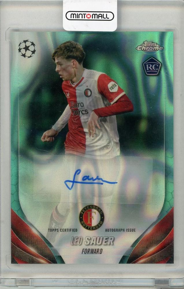 2024 TOPPS UEFA Champions League trading card featuring Leo Sauer autograph representing Feyenoord