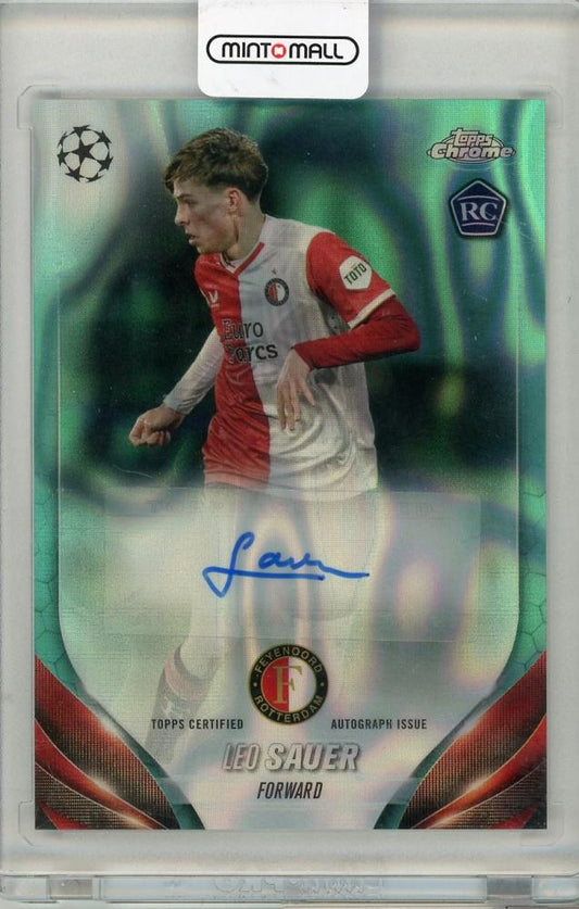 2024 TOPPS UEFA Champions League trading card featuring Leo Sauer autograph representing Feyenoord