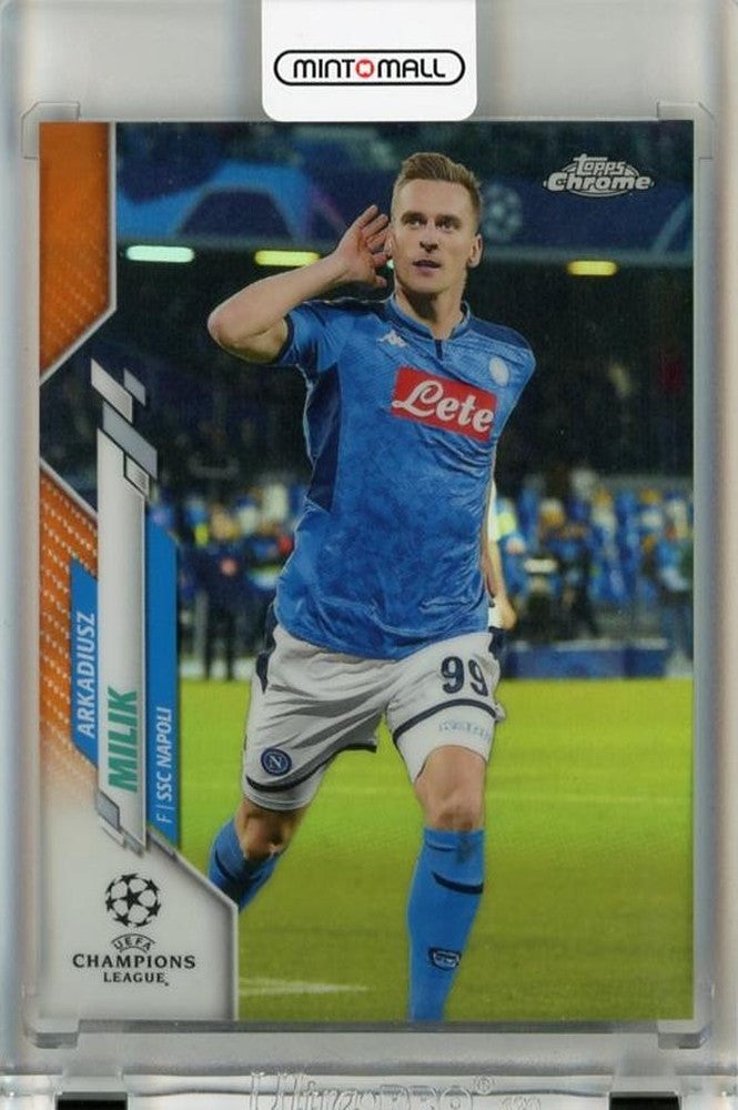 2019-20 Topps Chrome UEFA Champions League Arkadiusz Milik Orange Refractors trading card serial number 2918 out of 25