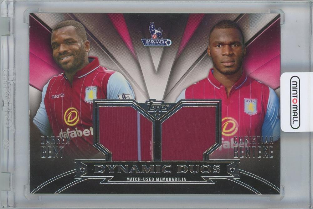 2014 TOPPS Premier Gold Dynamic Duos trading card of Darren Bent and Christian Benteke from Aston Villa numbered 41 out of 50