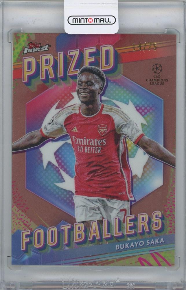 2023-24 TOPPS Finest UEFA Club Competitions Bukayo Saka Rose Gold Refractors football card 14 of 75