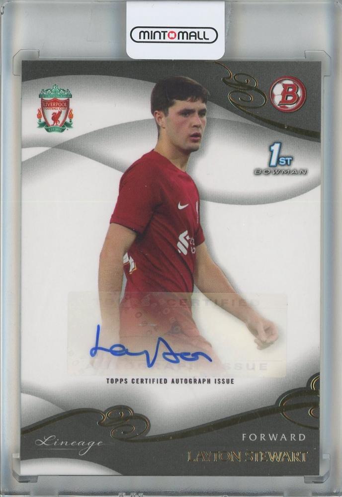 2022-23 Topps Liverpool Lineage Layton Stewart Autograph trading card featuring Liverpool FC