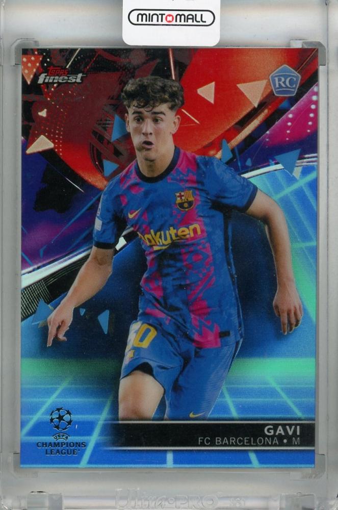 2021-22 Topps Finest UEFA Champions League Gavi Blue/Aqua Vaporwave #51 rookie card serial 67/99 FC Barcelona