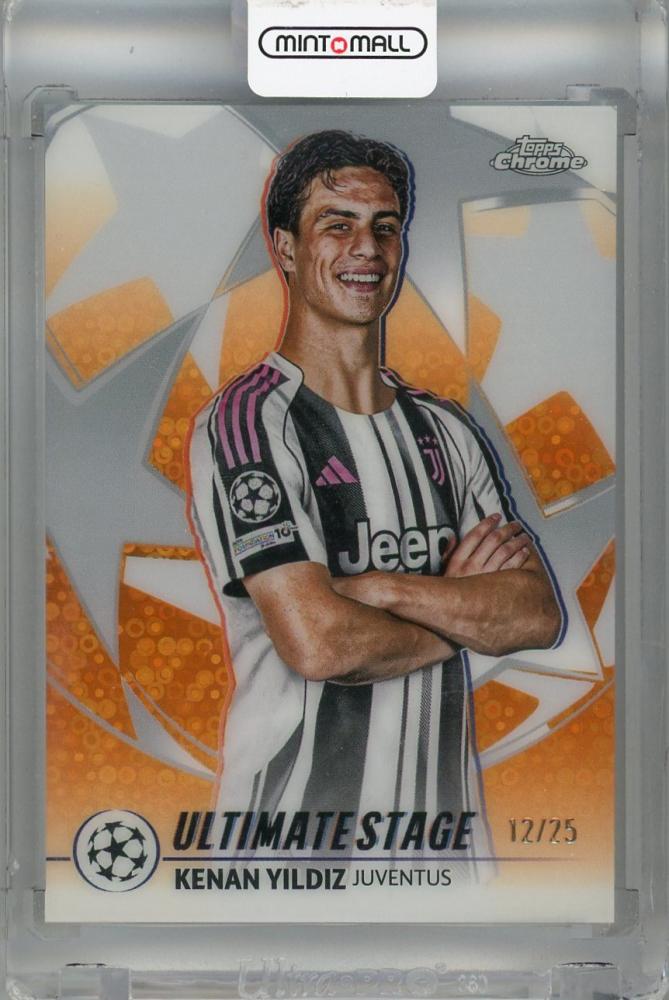 2025-26 Topps UEFA Club Competitions Kenan Yildiz Ultimate Stage Chrome Orange Refractor card #US-4112/25 Juventus
