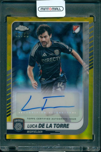 2025 TOPPS CHROME MLS Hobby Luca de la Torre Gold Refractor autograph card serial number 23 of 50 San Diego FC