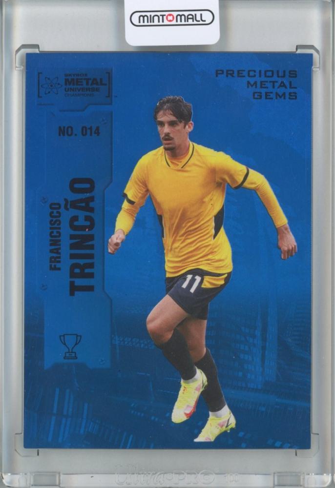 2022 Upper Deck Skybox Metal Universe Champion card featuring Francisco Trincao Blue Parallel #14 of 50