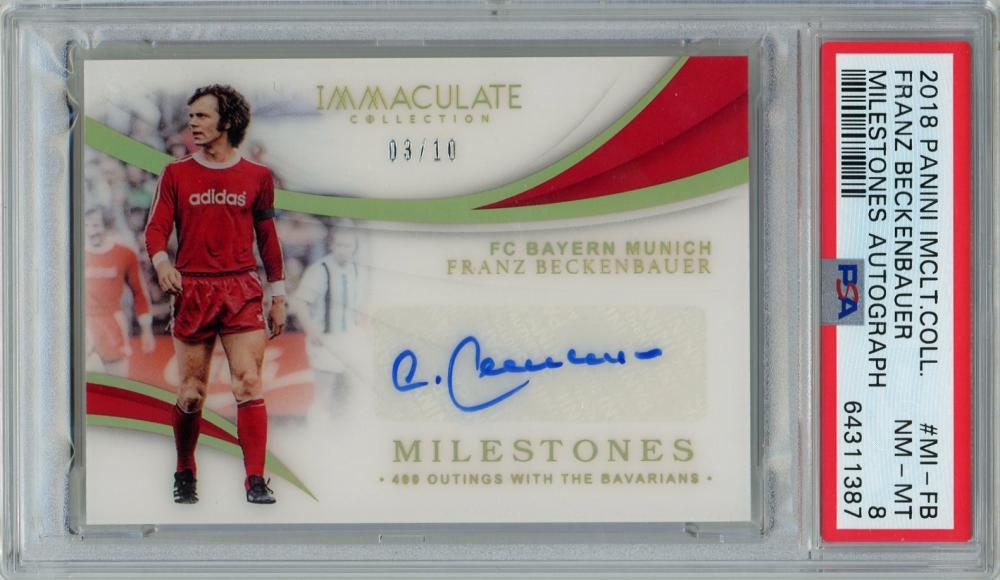 2018-19 Panini Immaculate Collection Soccer card featuring Franz Beckenbauer Milestones Autographs graded PSA8