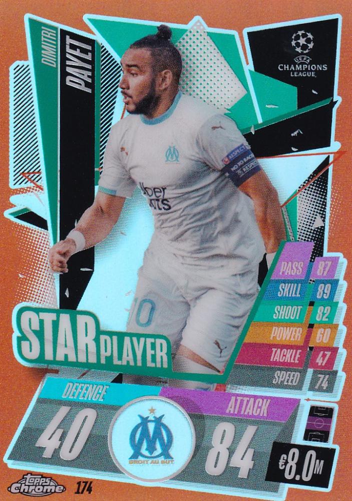 2020-21 Topps Chrome Match Attax UEFA Champions League Dimitri Payet Base Orange Parallel card number 02 of 25