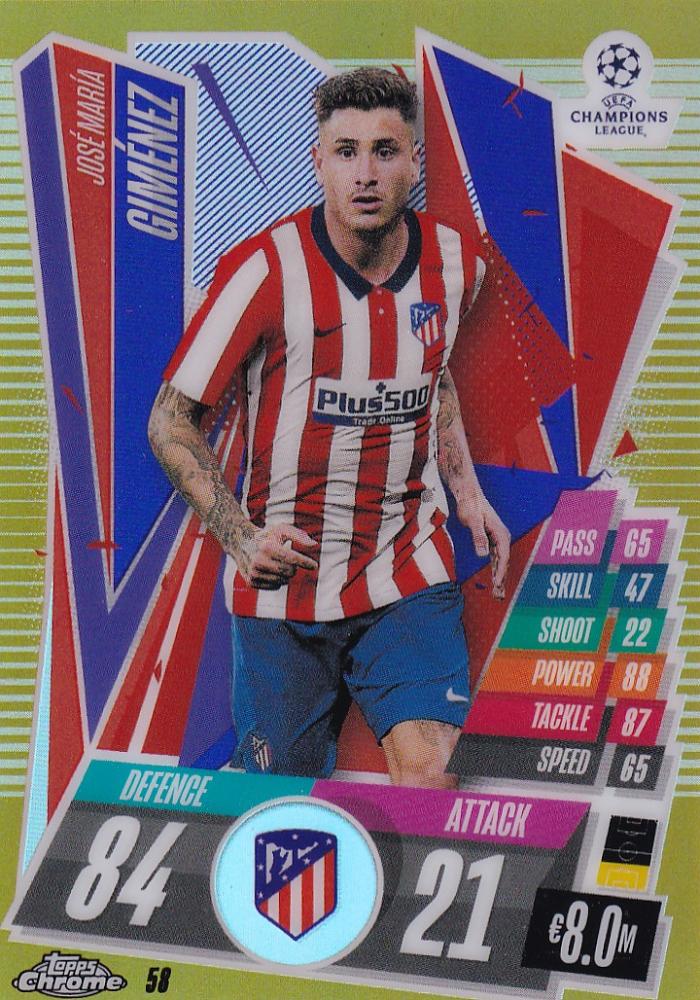 2020-21 Topps Chrome Match Attax Jose Maria Gimenez Gold parallel card from UEFA Champions League set
