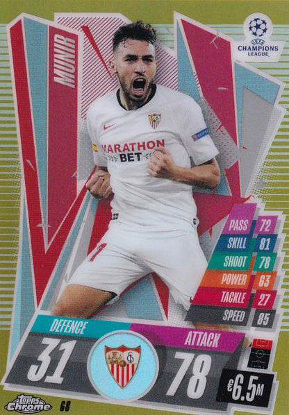 2020-21 Topps Chrome Match Attax UEFA Champions League Sevilla FC Munir Gold Parallel trading card 15 of 50