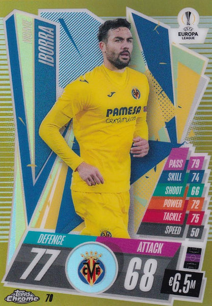 2020-21 Topps Chrome Match Attax UEFA Champions League Villarreal CF Vincente Iborra Gold Parallel card 27 of 50