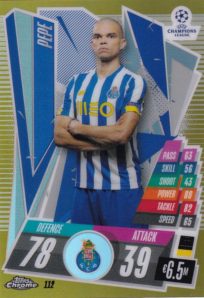 2020-21 Topps Chrome Match Attax UEFA Champions League Pepe FC Porto Gold Parallel card 11 of 50