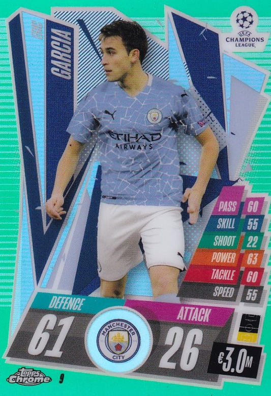 2020-21 Topps Chrome Match Attax Eric Garcia UEFA Champions League Green Parallel card serial 45 of 99