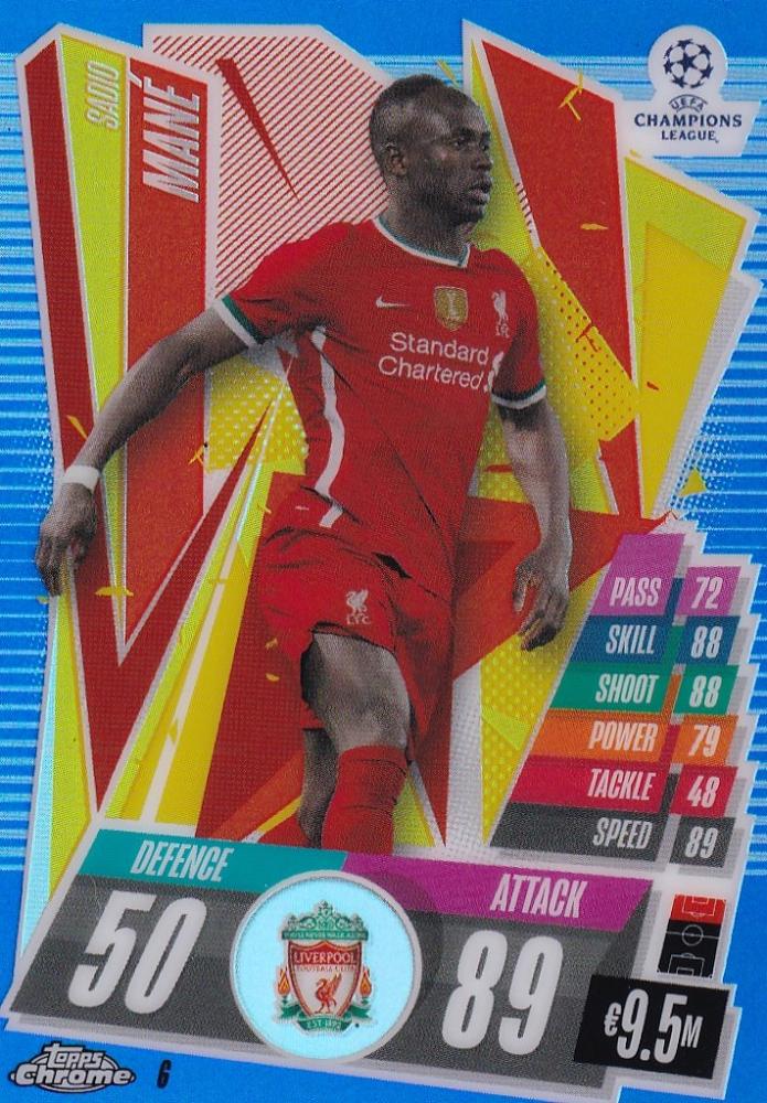 2020-21 Topps Chrome Match Attax UEFA Champions League Liverpool Sadio Mane Blue Parallel card 004 of 150