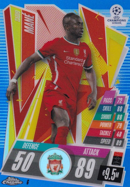 2020-21 Topps Chrome Match Attax UEFA Champions League Liverpool Sadio Mane Blue Parallel card 004 of 150