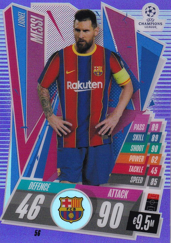 2020-21 Topps Chrome Match Attax UEFA Champions League FC Barcelona Lionel Messi purple parallel card