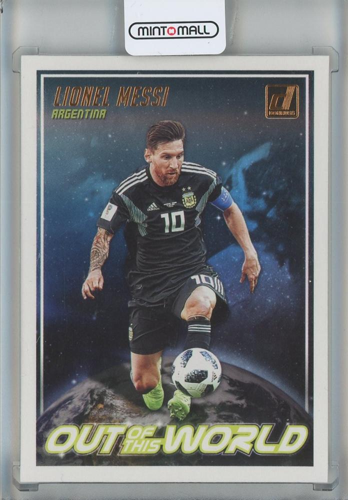 2018-19 Donruss Lionel Messi Out of this World Series #6 trading card from FC Barcelona with minor wear