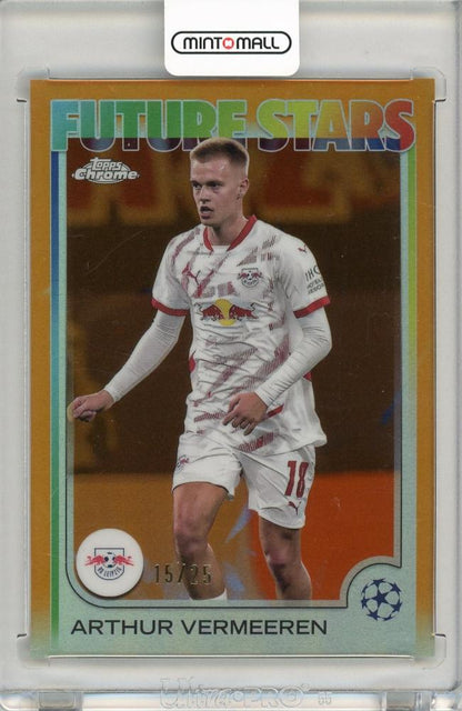 2024-25 Topps Chrome UEFA Club Competitions Arthur Vermeeren Orange Refractors card serial 15 of 25 from RB Leipzig