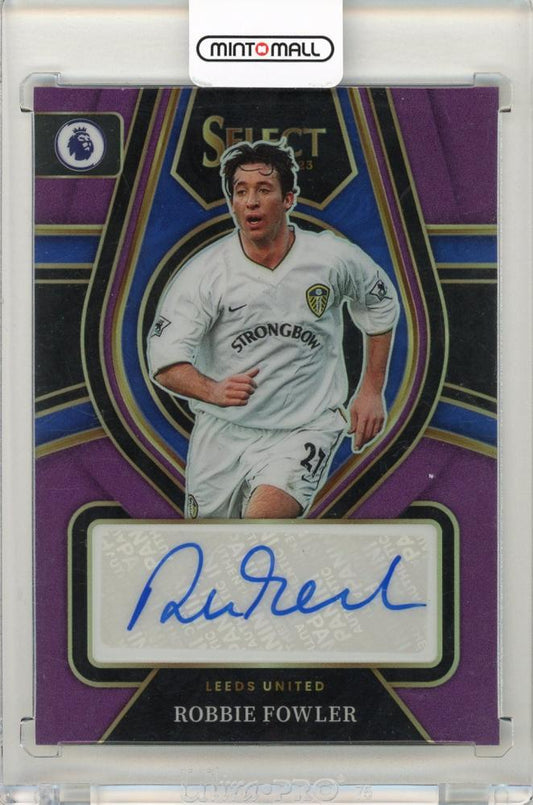 2022-23 Panini Select Premier League Robbie Fowler Purple Signatures card serial number 36 of 49 Leeds United
