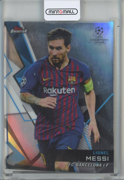 2018-19 Finest UEFA Champions League Lionel Messi trading card featuring FC Barcelona and serial number 1